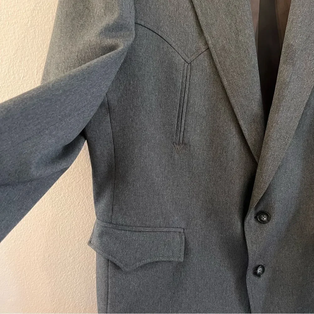 Circle S Western Blazer Men 44R Gray Cowboy Rodeo Jacket Office Rockabilly USA